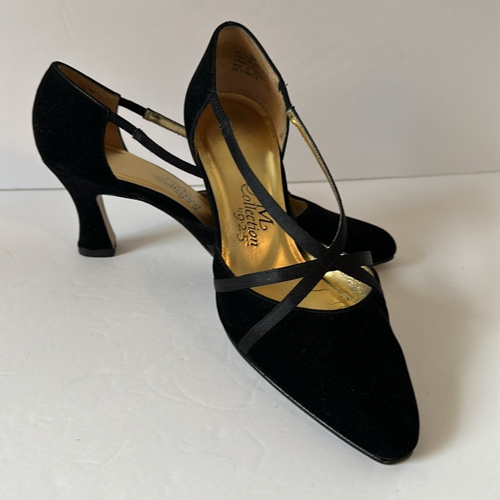 PM Collection by 925 Black Velvet & Satin Strappy Formal Evening Heels 3 inches - Picture 5 of 11